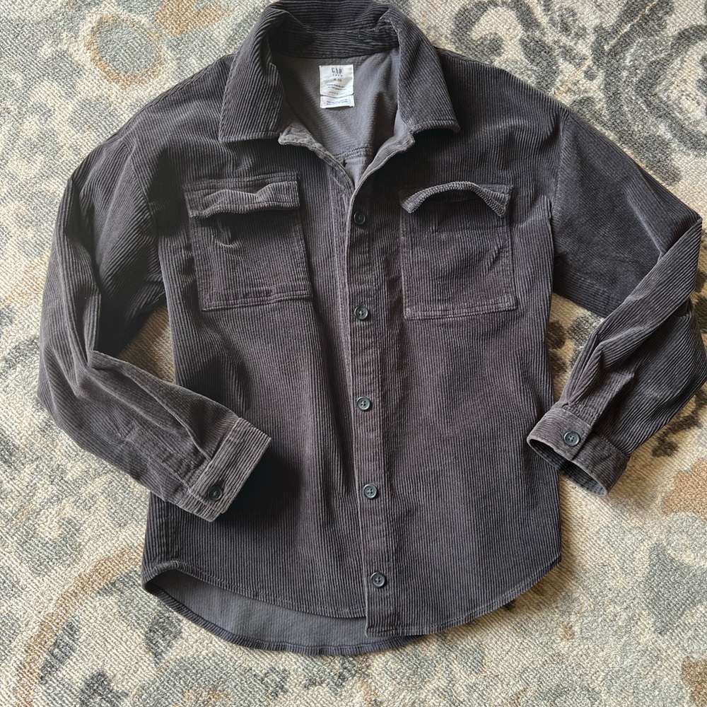 Gray Corduroy Button-Up Shirt